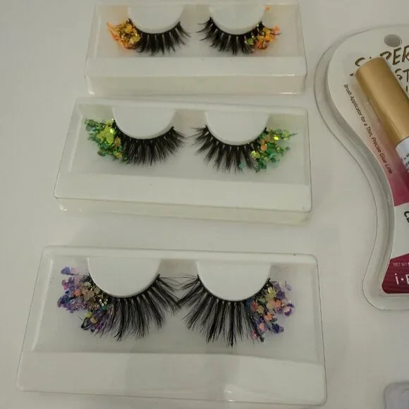 13 Sets of Fake False Eyelashes Standard Black & Colored Jewel Bedazzled - Picture 3 of 4